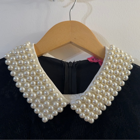 Betsey Johnson Flocked Lace Pearl Collar Dress Wednesday Adams - Picture 7 of 8